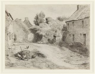 Cour de ferme à Gruchy, dessin de JB Millet, CD50, num APoirier.