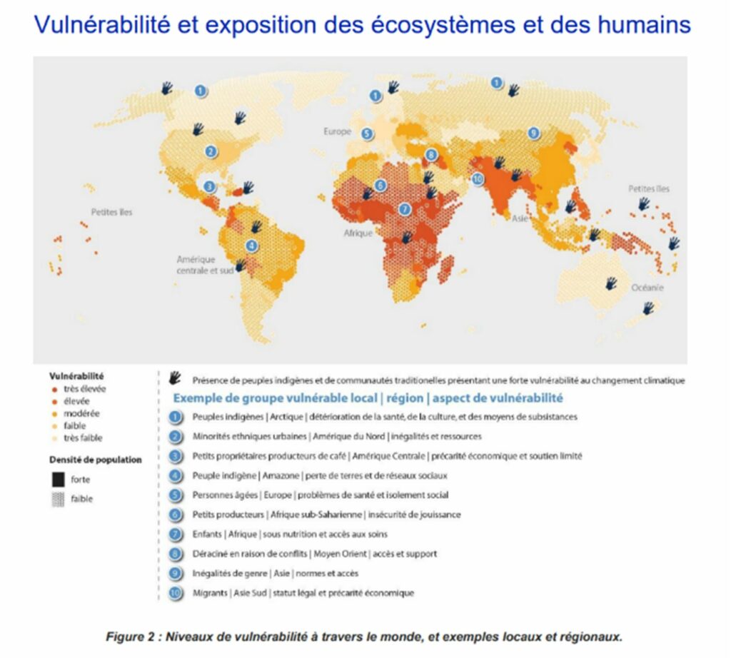 Carte mettant en avant les vulnérabilité et l'exposition des écosystèmes et des humains - Veuillez nous contacter via le formulaire de contact pour une transcription complète de l'infographie