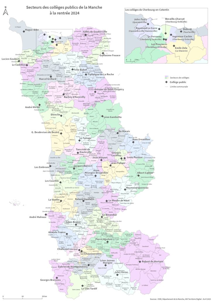 carte des secteurs des collèges de la Manche